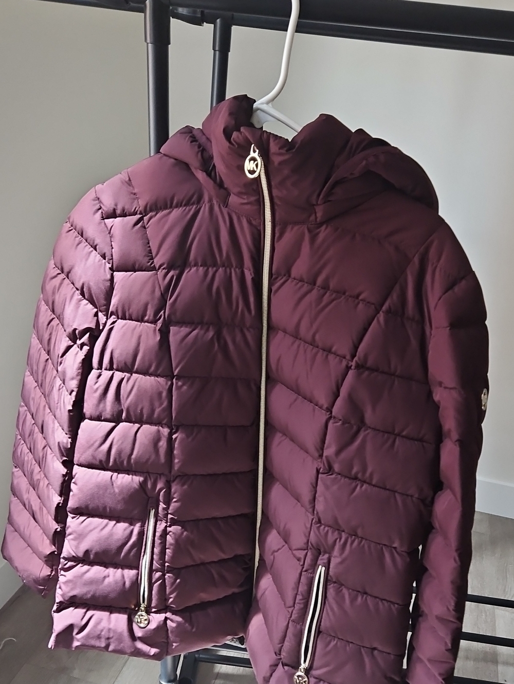 Michael Kors Hooded Puffer Jacket - Burgundy Plum